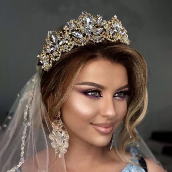 Ice Princess Crystal Bridal Gold Tiara Crown - Picture 2 of 16